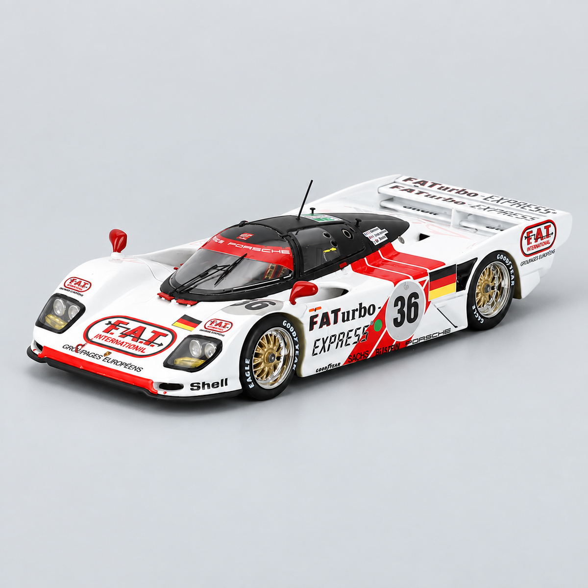 1/43 SPARK-MODEL - PORSCHE - DAUER 962 3.0L TURBO TEAM LE MANS PORSCHE N 36 WINNER 24h LE MANS 1994 MAURO BALDI - HURLEY HAYWOOD - YANNICK DALMAS — vista frontal