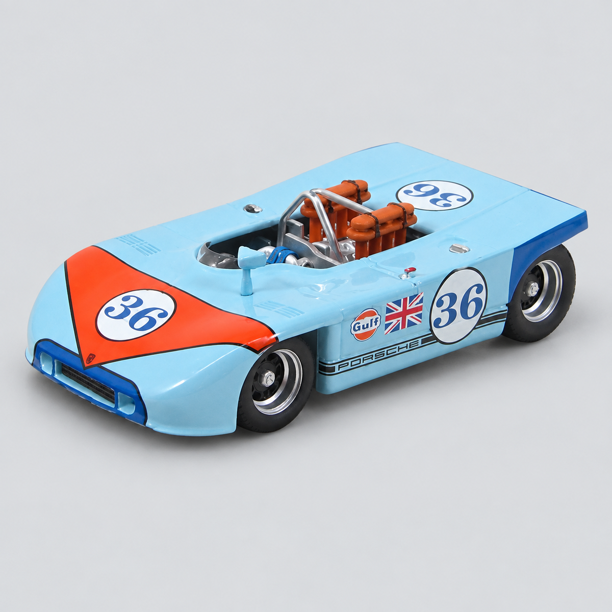 1/43 BEST-MODEL - PORSCHE - 908/03 SPIDER TEAM JOHN WYER AUTOMOTIVE ENGINEERING GULF N 36 TARGA FLORIO 1970 RICHARD ATTWOOD - BJORN WALDEGAARD — vista frontal